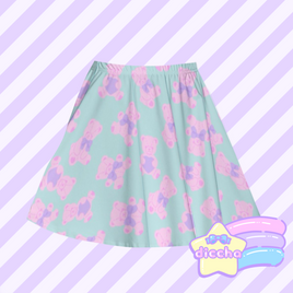 ♡ sweet bears skater skirt - blue x pink ♡