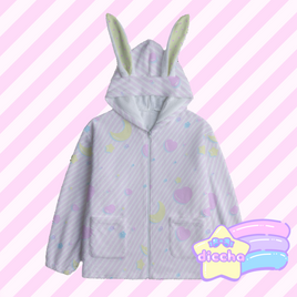 ♡ fancy stripes fleece bunny hoodie ♡