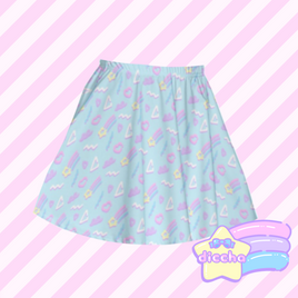 ♡ fancy squiggles skater skirt - blue ♡