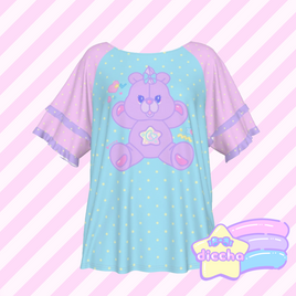 ♡ sparkle bear frilly top - blue ♡