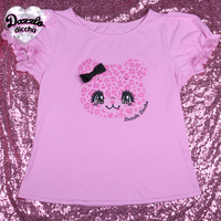 
              ❤︎⁠ leopard bear puff sleeve top - pink PREORDER ❤︎⁠
            