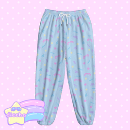 ♡ cutie squiggles fleece pants - light blue ♡