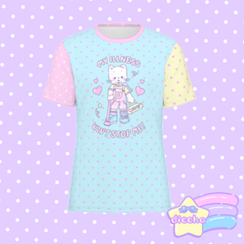 ♡ my illness won’t stop me! kitty tee - blue polka dot ♡