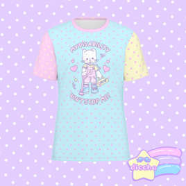 ♡ my disability won’t stop me! kitty tee - blue polka dot ♡