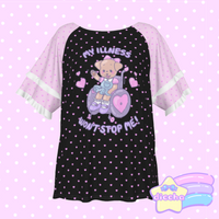 
              my illness won’t stop me! puppy frilly tee - black ♡
            