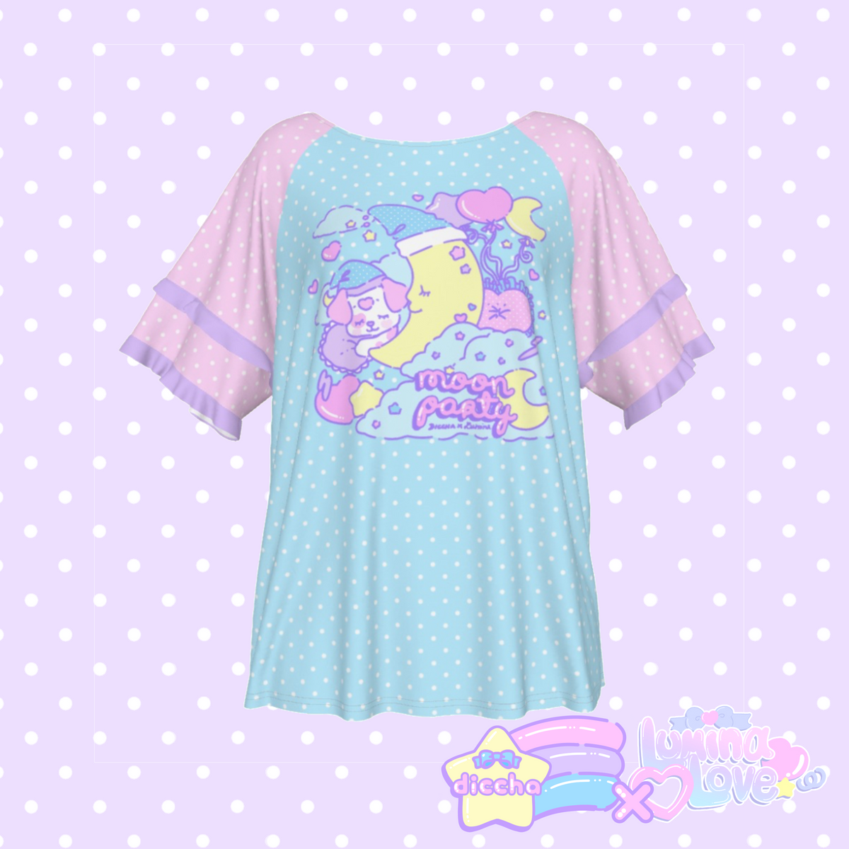 lumina love x diccha moon party frilly tee - blue ♡| diccha