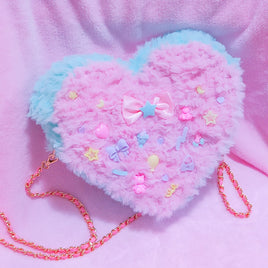 ♡ handmade fluffy heart bag - pink ♡