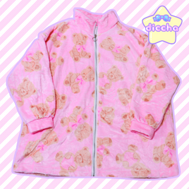 ♡ sweet bears fuzzy jacket - pink x beige ♡