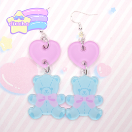 ♡ baby bear earrings - blue ♡
