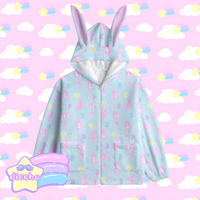 
              ♡ baby bears n balloons bunny ears fleece hoodie - blue ♡
            