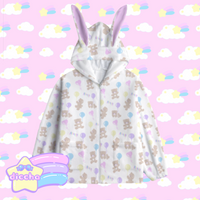 
              ♡ baby bears n balloons bunny ears fleece hoodie - white ♡
            