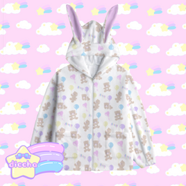 ♡ baby bears n balloons bunny ears fleece hoodie - white ♡