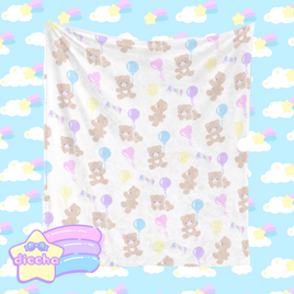 ♡ baby bears n balloons fleece blanket - white ♡